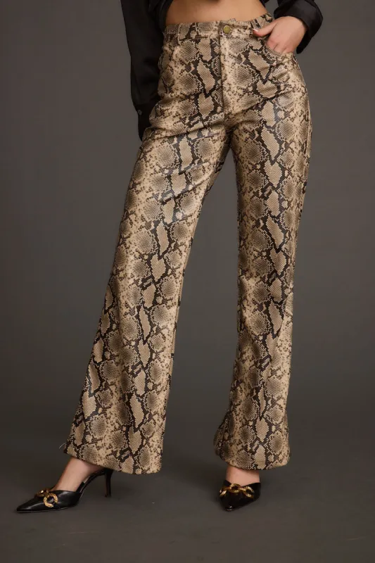 Viper Room Cream Snake Print Vegan Leather Pants sold by 12th Tribe