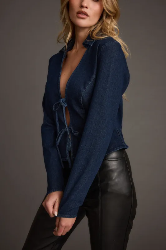 Taylor Open Tie Front Denim Top sold by 12th Tribe
