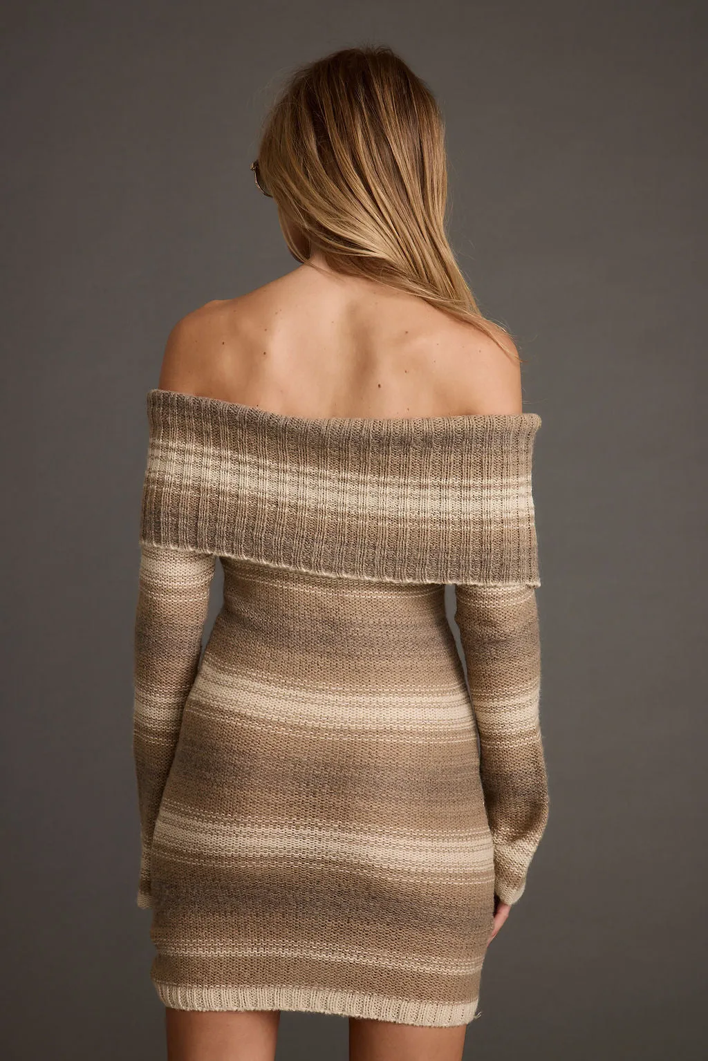 Siena Brown Striped Off the Shoulder Sweater Dress sold by 12th Tribe product image thumbnail 2