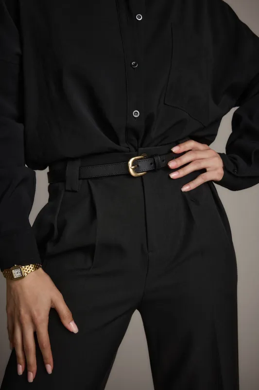 Liya Gold Genuine Leather Skinny Belt made by 12th Tribe