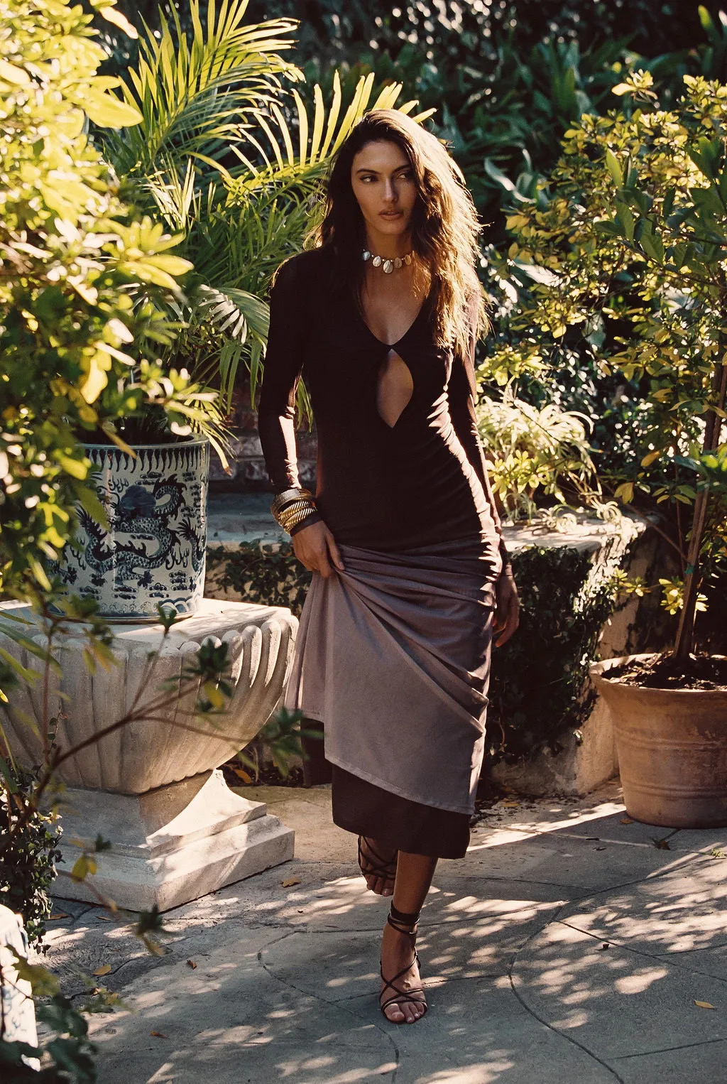 Salta Mocha Ombre Mesh Long Sleeve Maxi Dress sold by 12th Tribe product image thumbnail 4