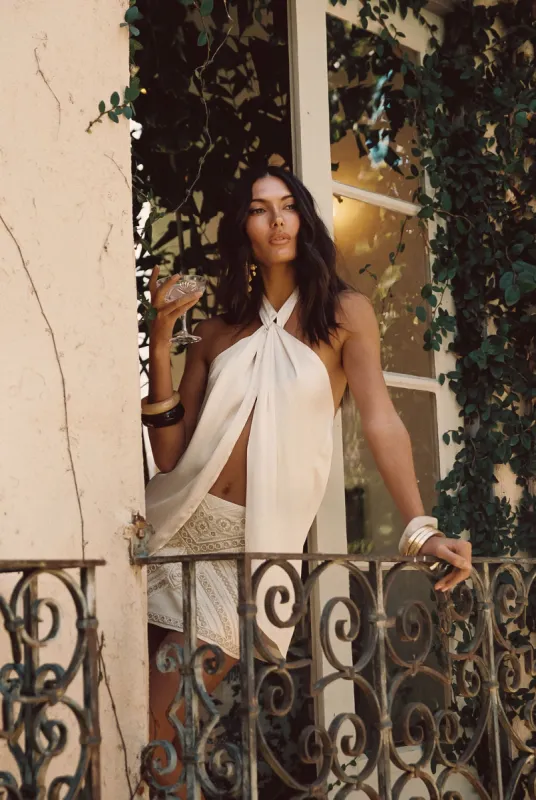 Moonlit Kiss Cream Satin Halter Top sold by 12th Tribe