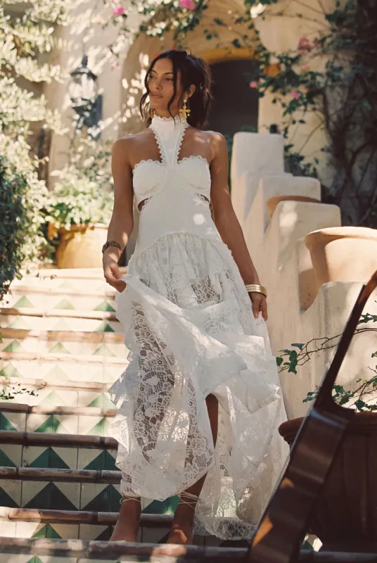 Princesa White Lace Drop Waist Maxi Dress sold by 12th Tribe