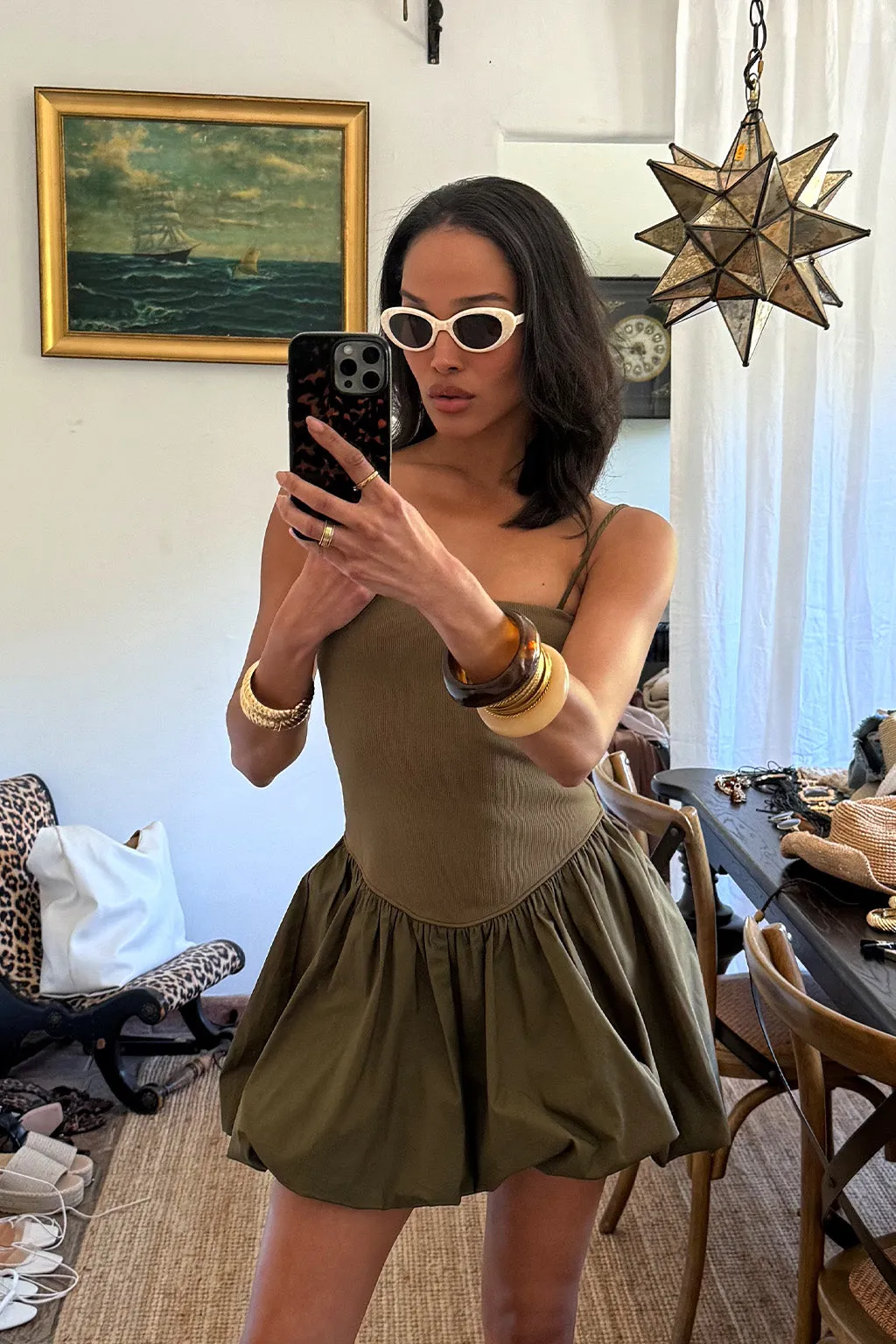 Eternal Olive Bubble Hem Mini Dress sold by 12th Tribe product image thumbnail 5