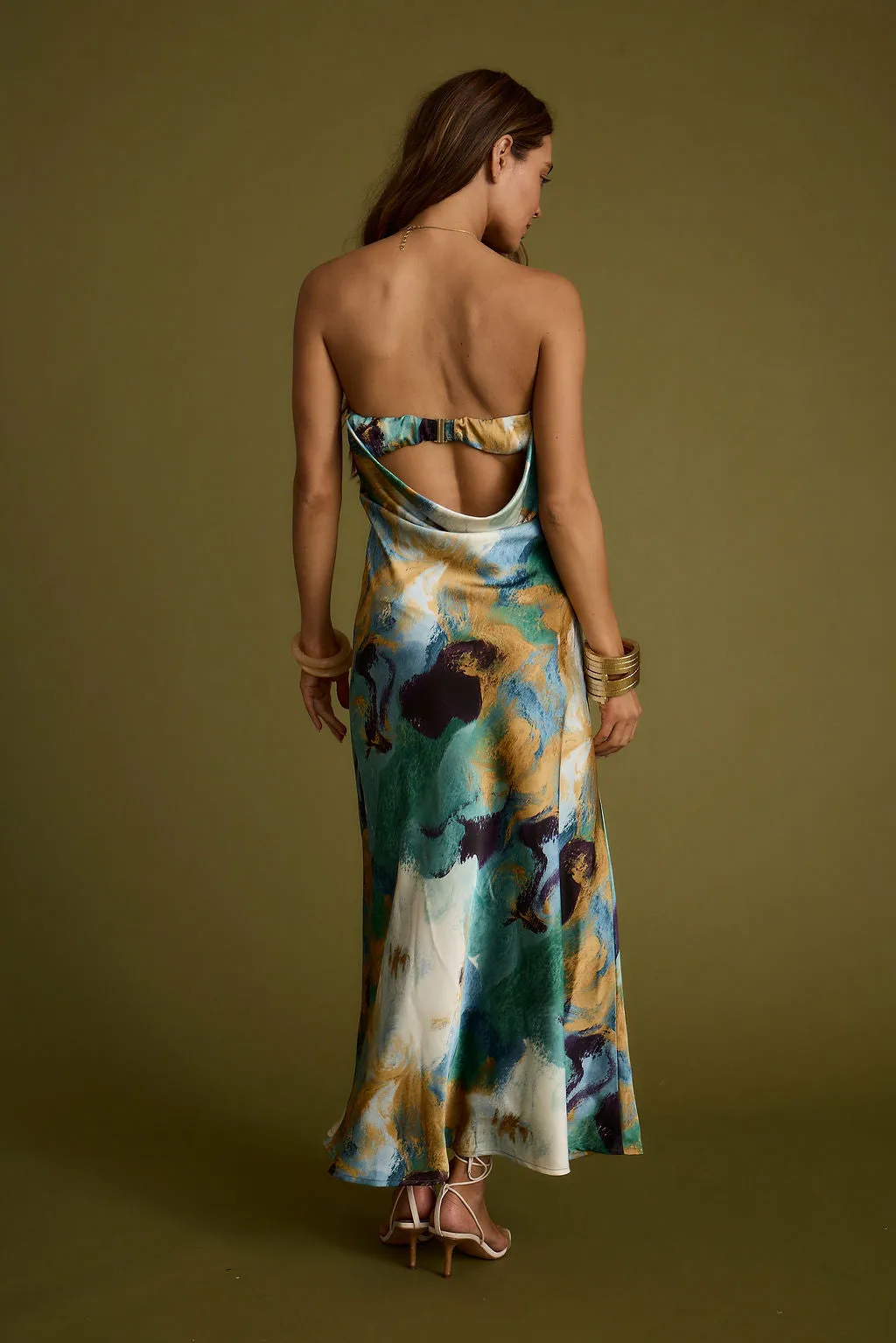 Natalia Blue and Gold Watercolor Strapless Maxi Dress sold by 12th Tribe product image thumbnail 2