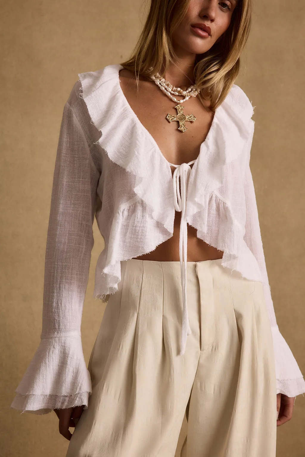 Guilliana White Ruffle Blouse sold by 12th Tribe product image thumbnail 4