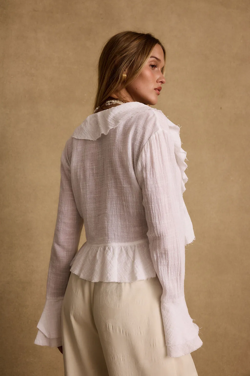 Guilliana White Ruffle Blouse sold by 12th Tribe product image thumbnail 2