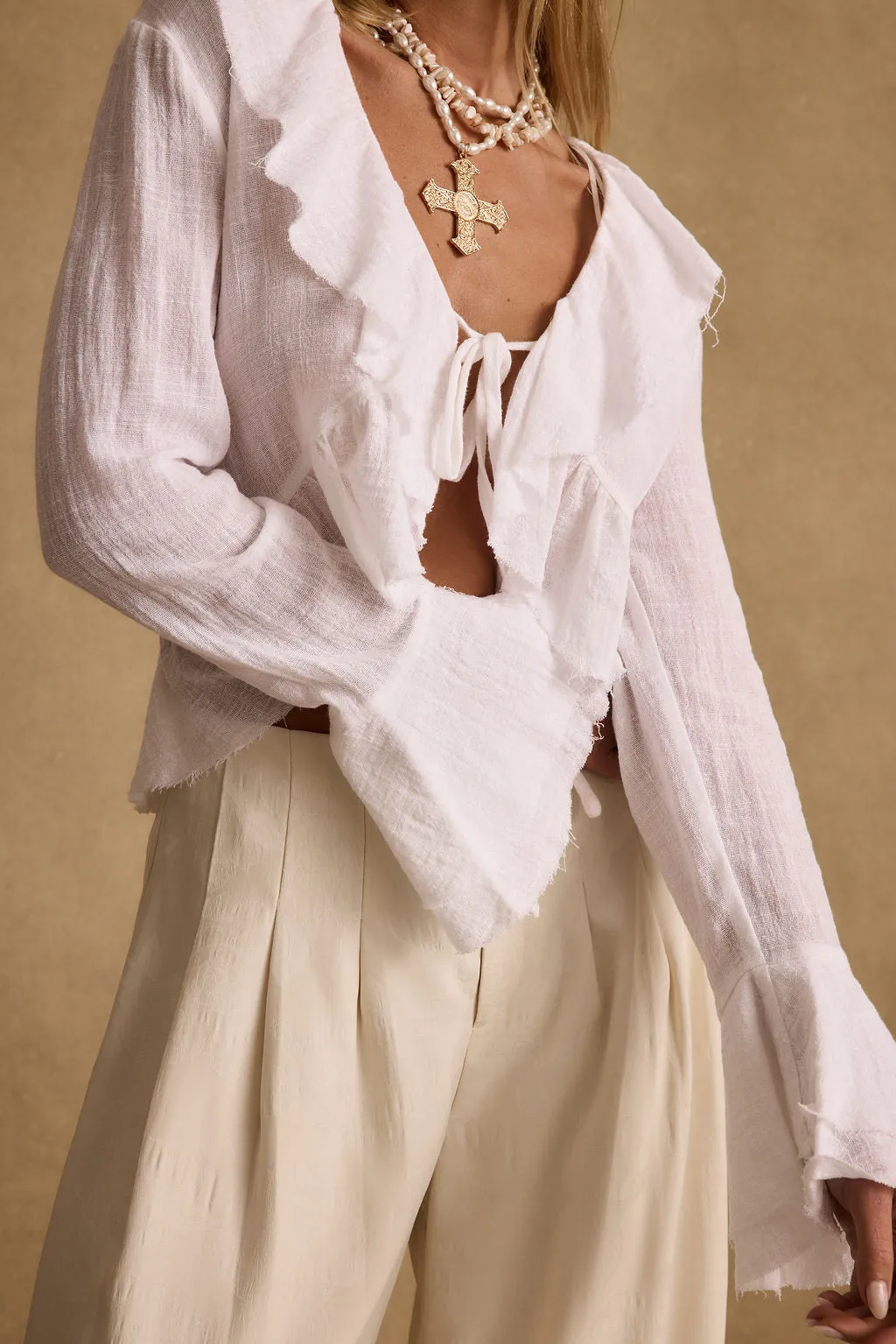 Guilliana White Ruffle Blouse sold by 12th Tribe product image thumbnail 3