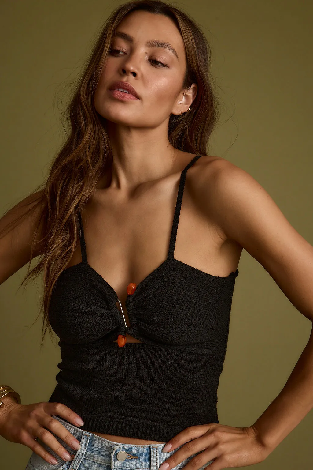 Carmela Black Knit Stone Cami sold by 12th Tribe product image thumbnail 3