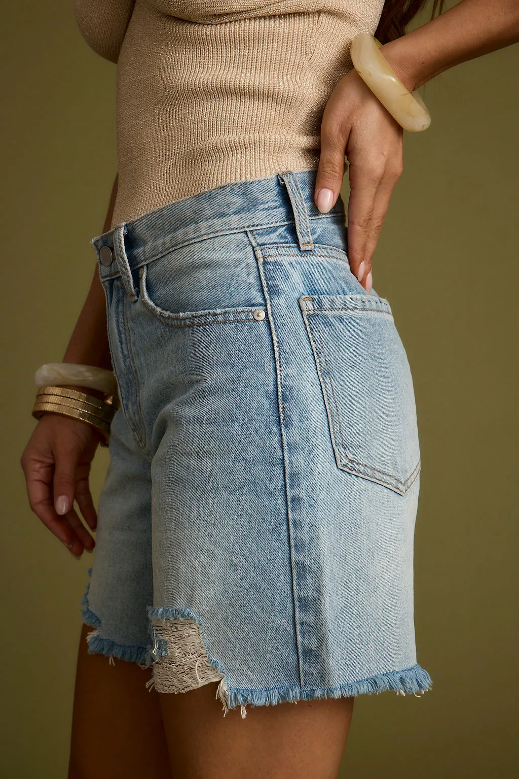 Nita Distressed Denim Shorts sold by 12th Tribe product image thumbnail 4