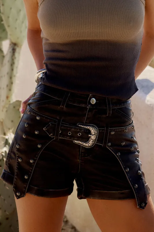 Renegade Washed Black Vegan Leather Holster Shorts sold by 12th Tribe