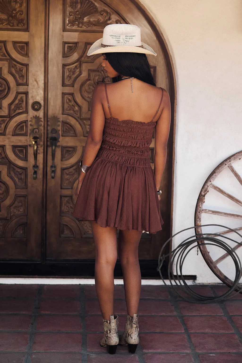 Indie Mocha Smocked Mini Dress sold by 12th Tribe product image thumbnail 3