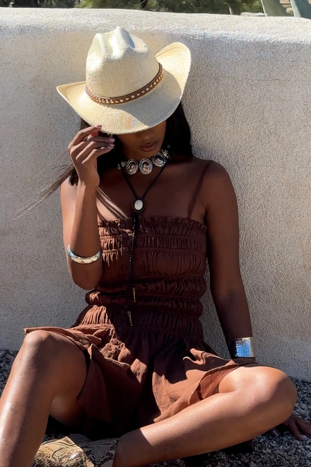 Indie Mocha Smocked Mini Dress sold by 12th Tribe