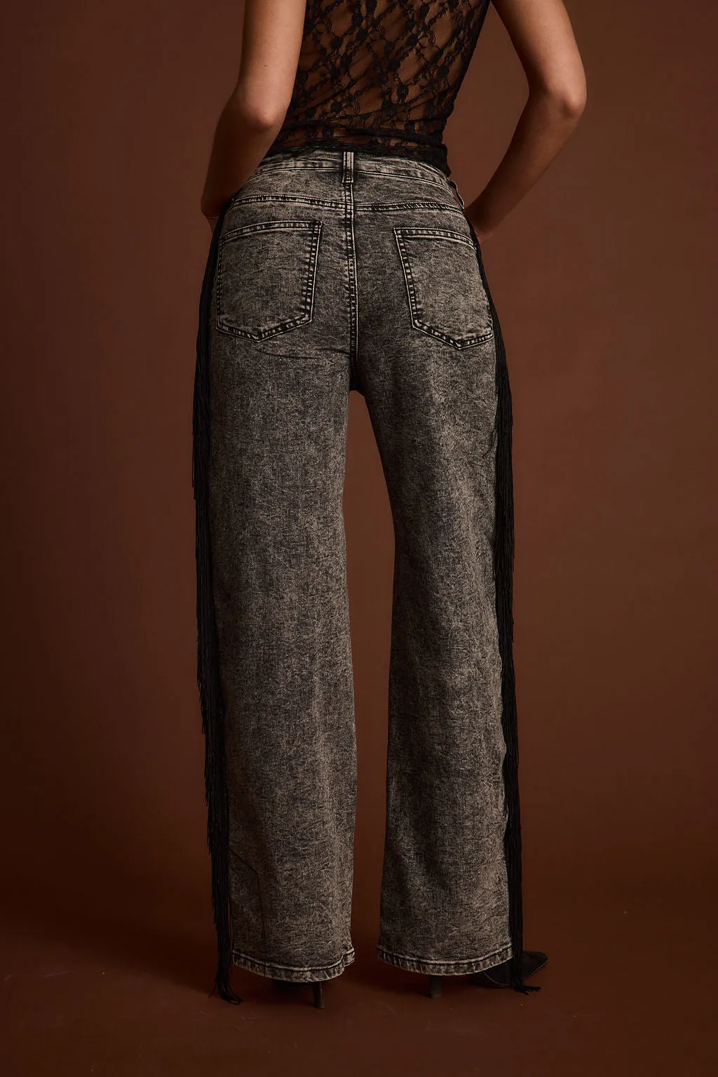 Colt Washed Black Fringe Denim Pants sold by 12th Tribe product image thumbnail 2