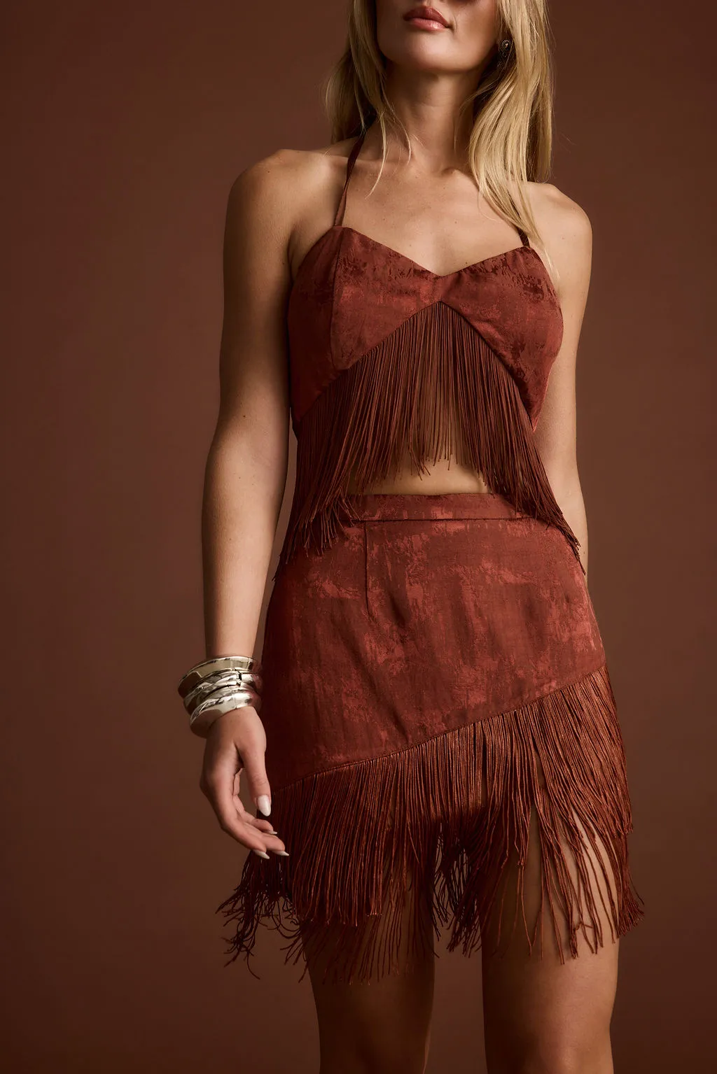 Tamsin Terracotta Jacquard Fringe Crop Top sold by 12th Tribe product image thumbnail 5
