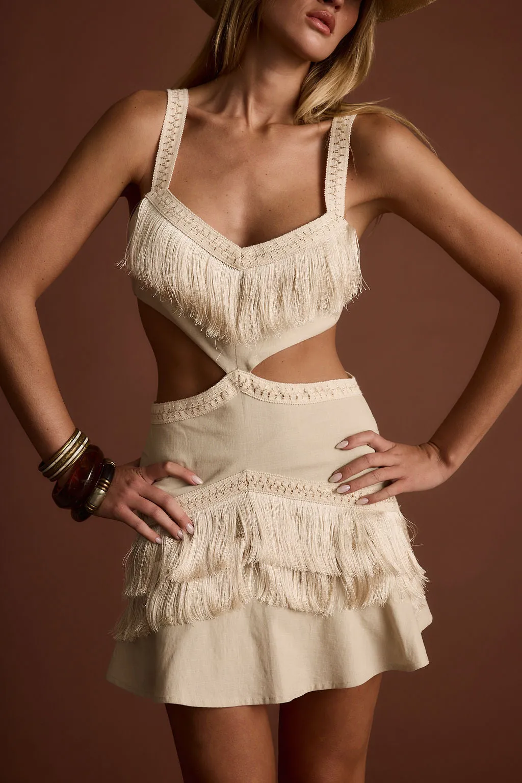 Haven Ivory Fringe Cutout Mini Dress sold by 12th Tribe