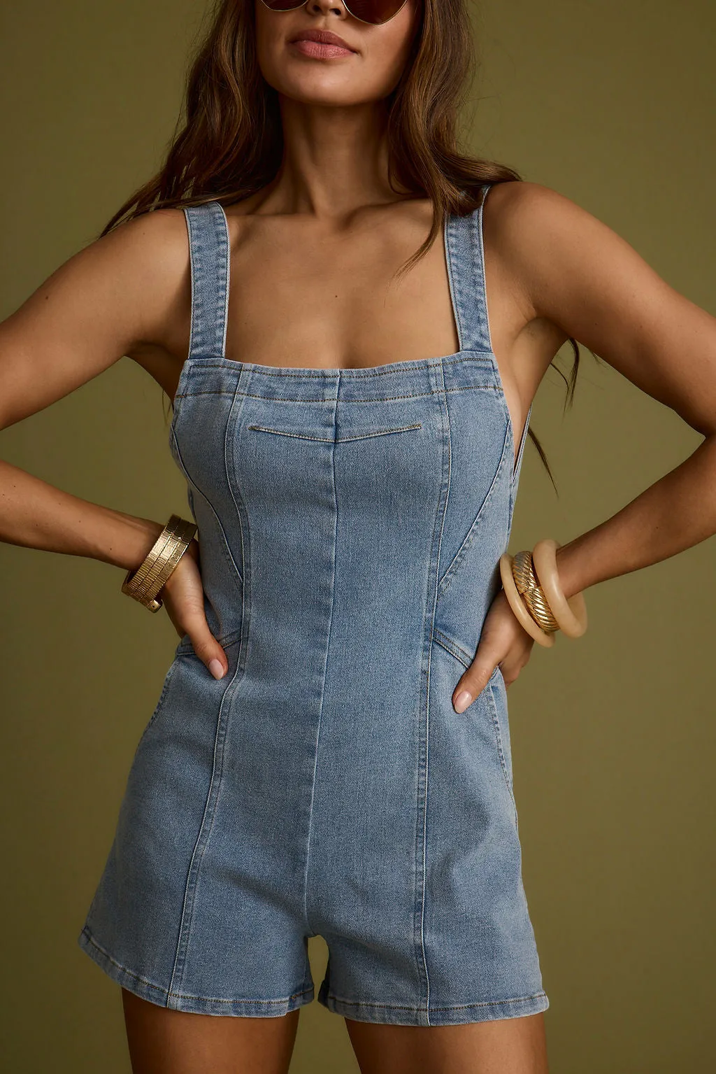 Winona Light Wash Denim Romper sold by 12th Tribe product image thumbnail 4