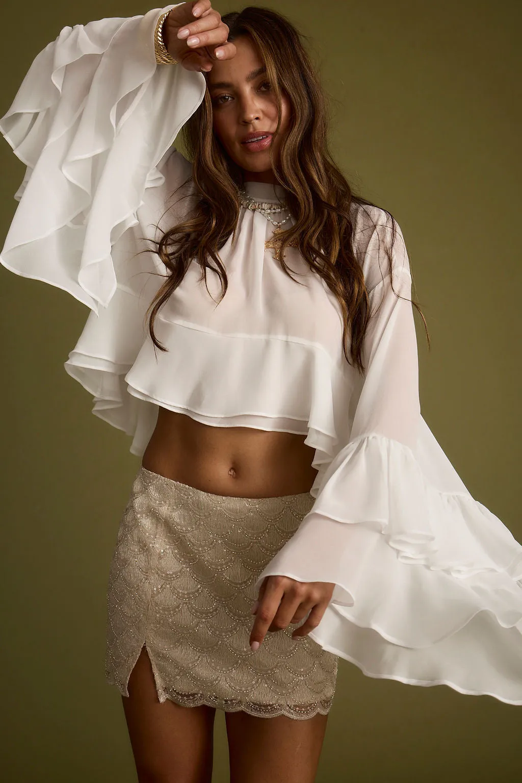 Lola White Chiffon Ruffle Top sold by 12th Tribe product image thumbnail 4