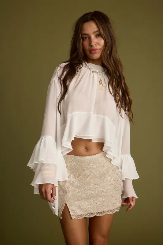 Lola White Chiffon Ruffle Top sold by 12th Tribe