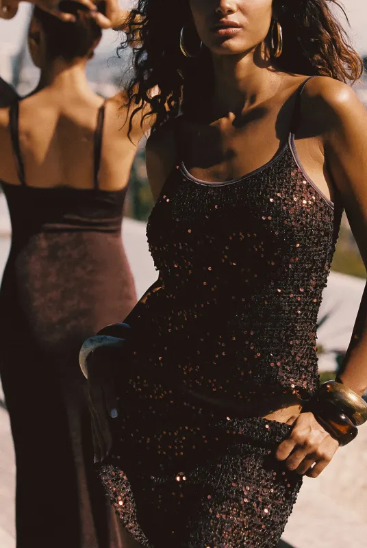 Solea Mocha Sequin Tank made by 12th Tribe