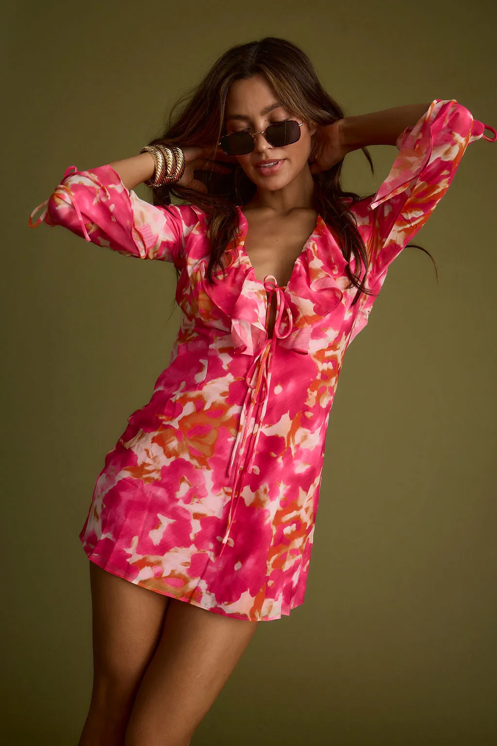 Sydney Hot Pink Long Sleeve Ruffle Dress sold by 12th Tribe product image thumbnail 5