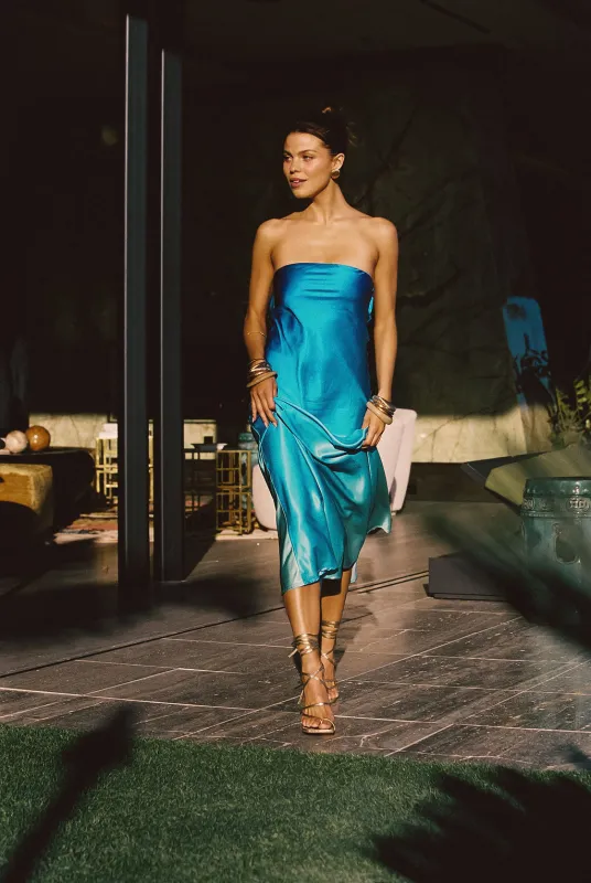 Natalia Blue Ombre Strapless Maxi Dress made by 12th Tribe