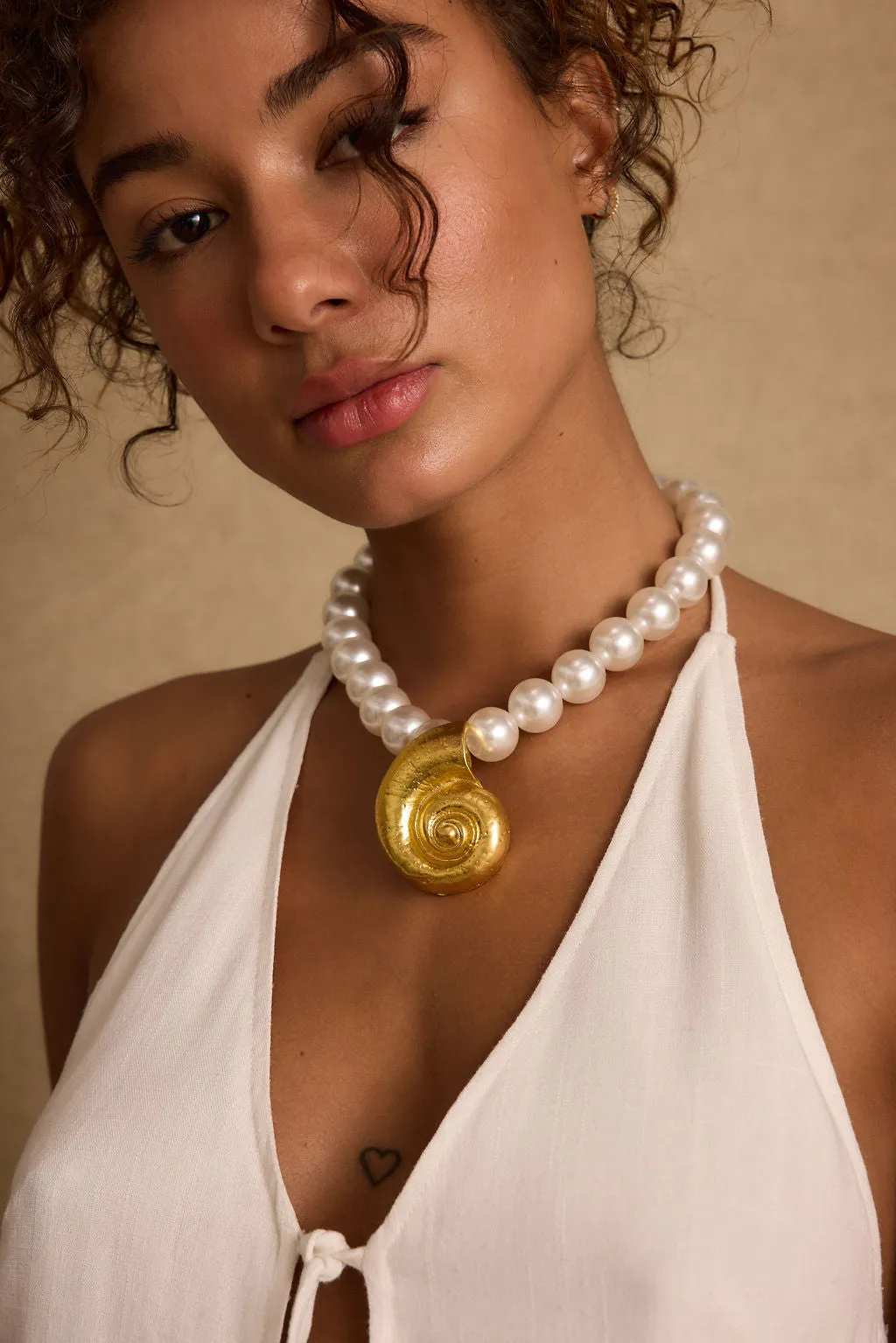 Zabelle Pearl and Gold Statement Necklace sold by 12th Tribe product image thumbnail 3