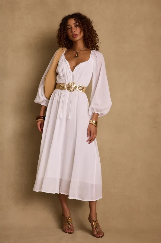 Danika White Linen Maxi Dress sold by 12th Tribe