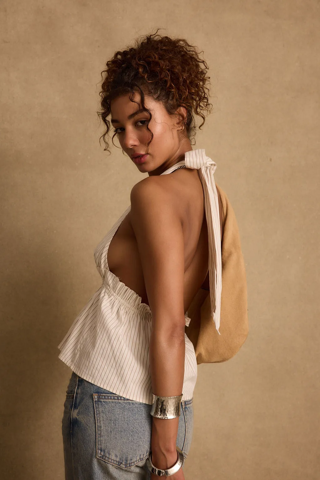 Heda Beige Striped Halter Top sold by 12th Tribe product image thumbnail 3