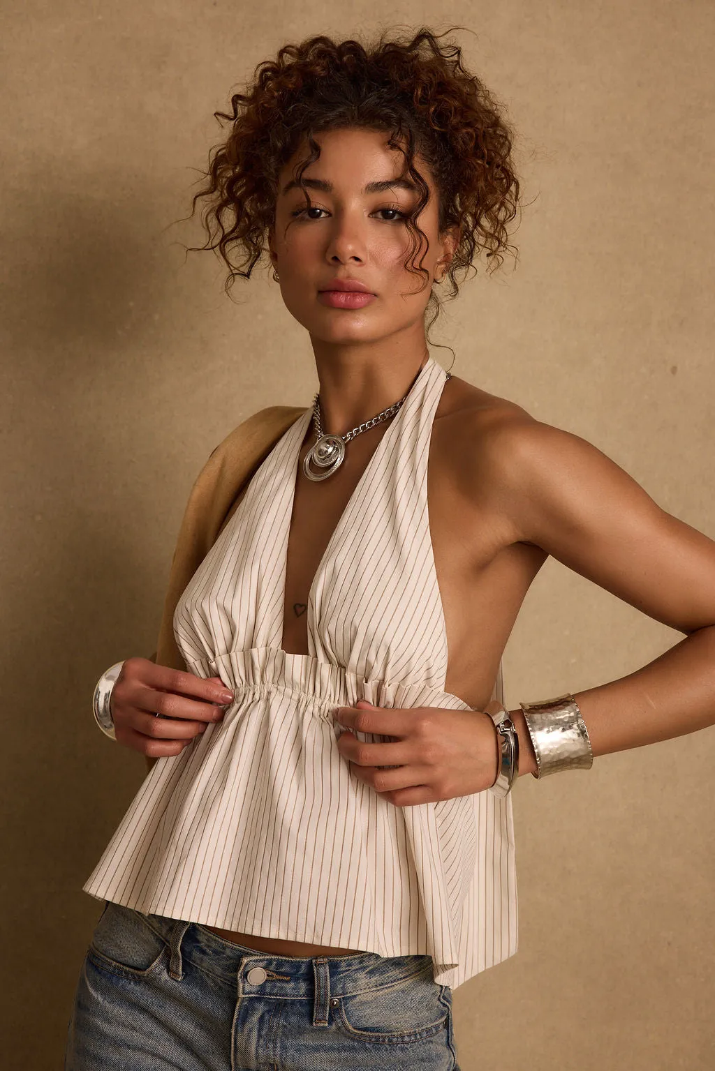 Heda Beige Striped Halter Top sold by 12th Tribe product image thumbnail 4