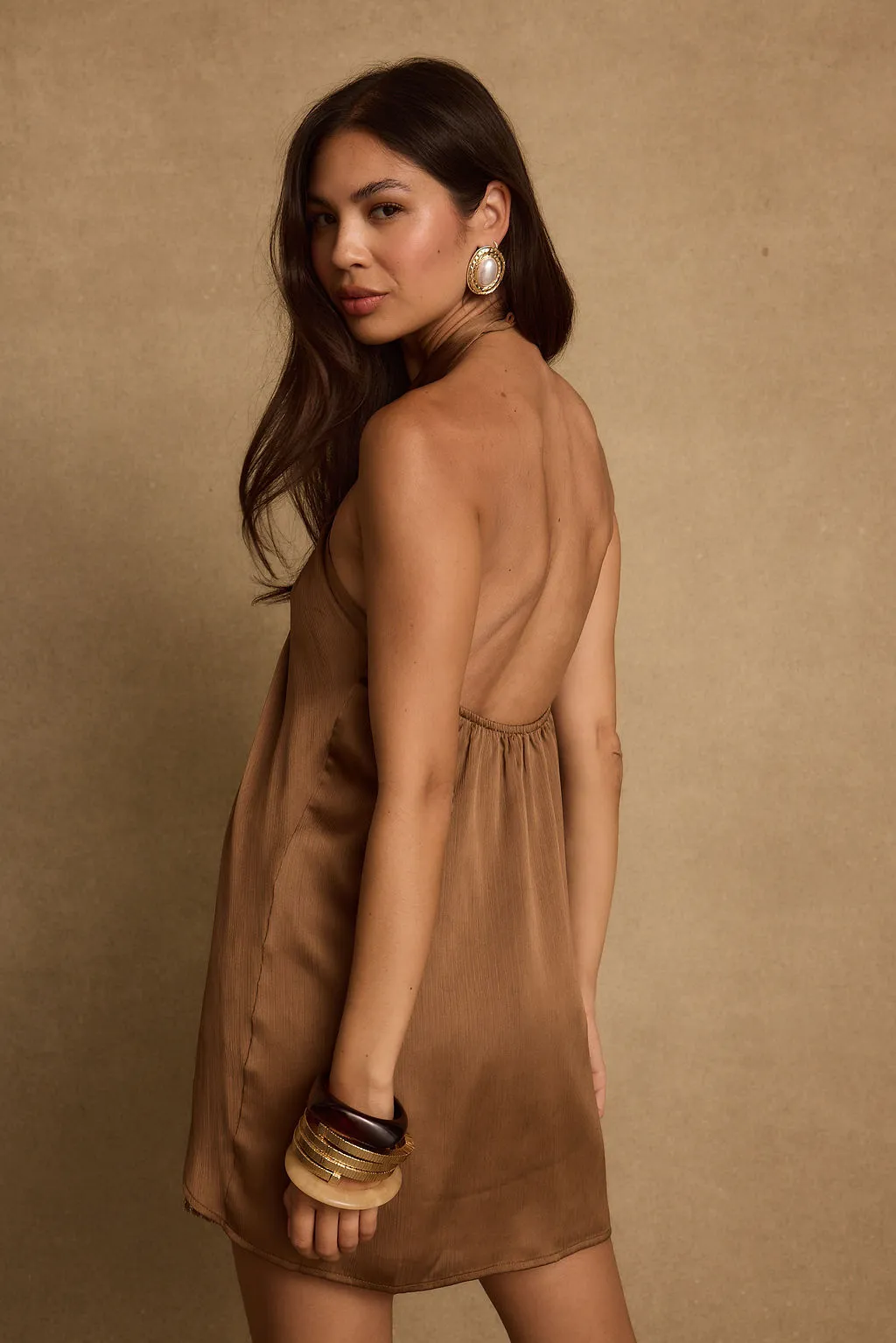 Moonlit Kiss Mocha Satin Halter Top sold by 12th Tribe product image thumbnail 2