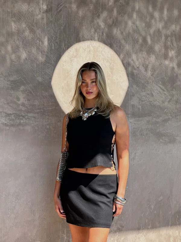 Brooke Black Linen Mini Skirt sold by 12th Tribe