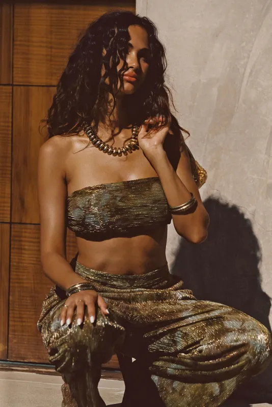 Kaia Moss Metallic Floral Strapless Top sold by 12th Tribe