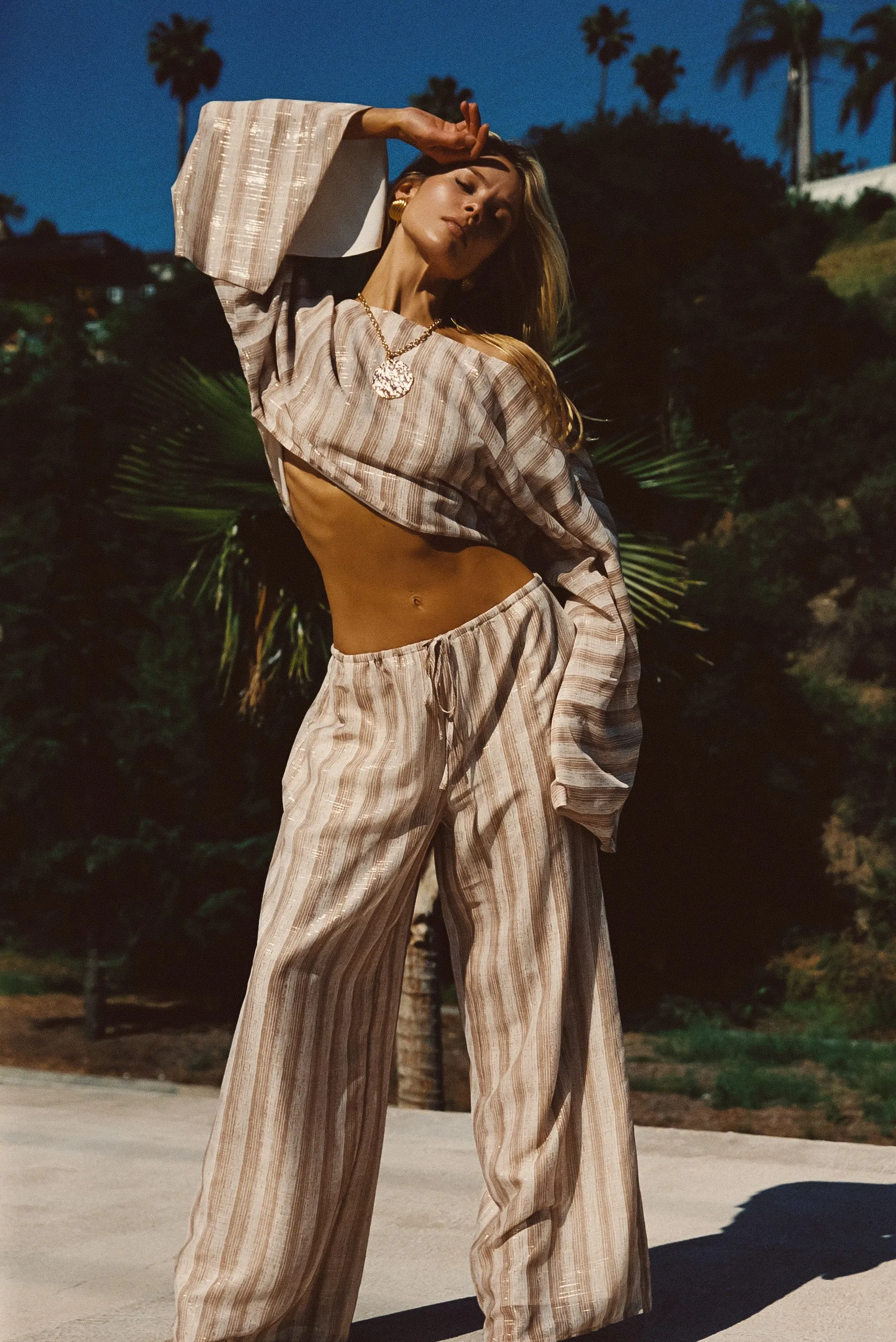 Clear Breeze Striped Chiffon Pants sold by 12th Tribe