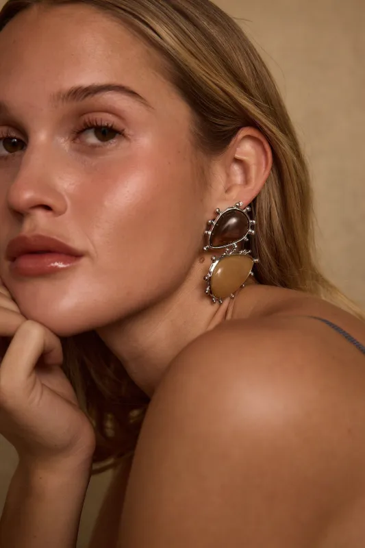 Fauna Gold and Stone Statement Earrings made by 12th Tribe