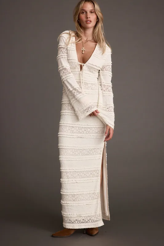 Melrose Ivory Long Sleeve Lace Maxi Dress sold by 12th Tribe