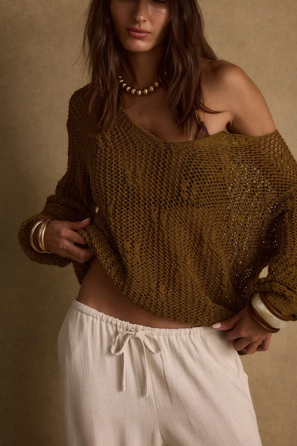 Sunfade Olive Crochet Sweater sold by 12th Tribe