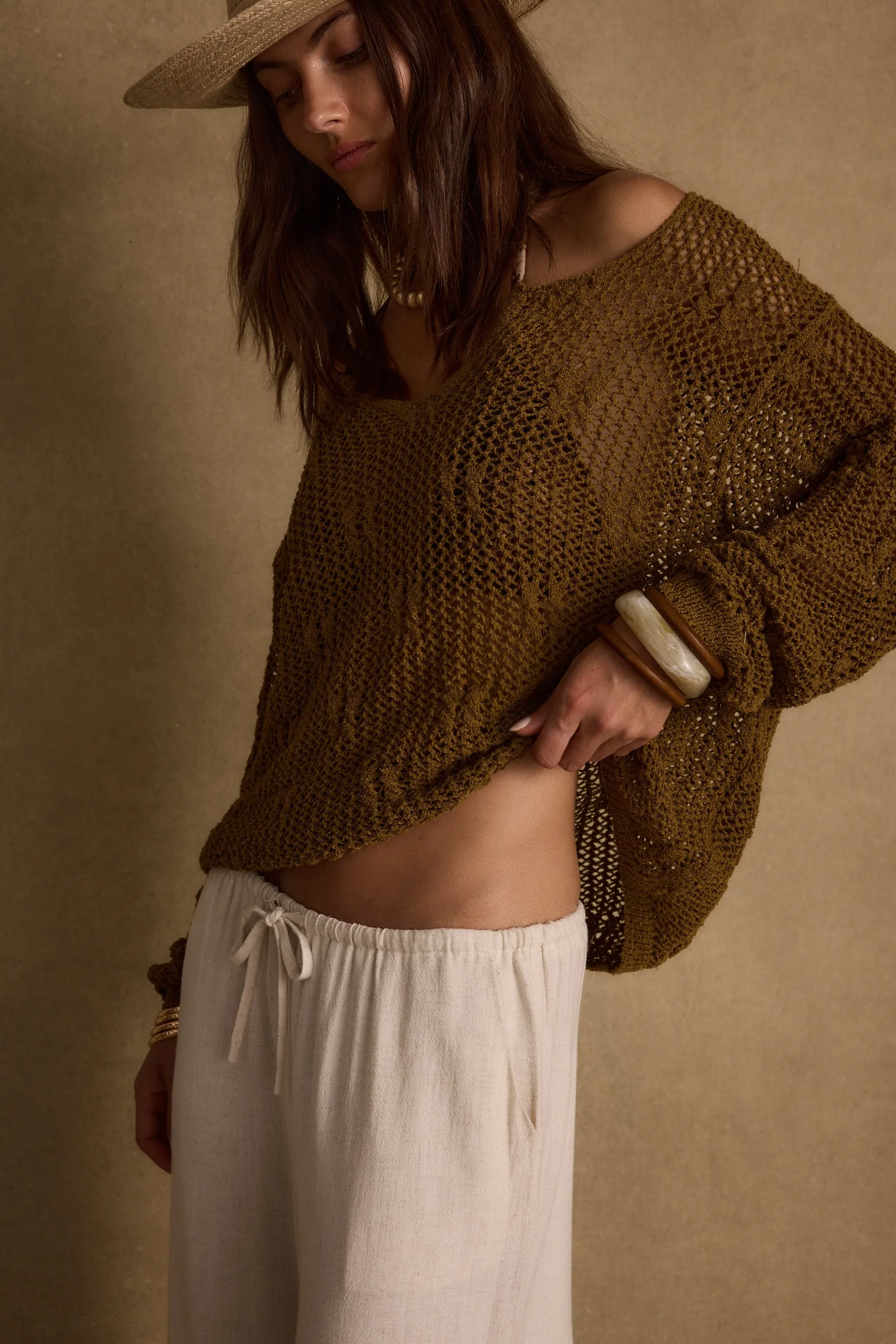 Sunfade Olive Crochet Sweater sold by 12th Tribe product image thumbnail 5