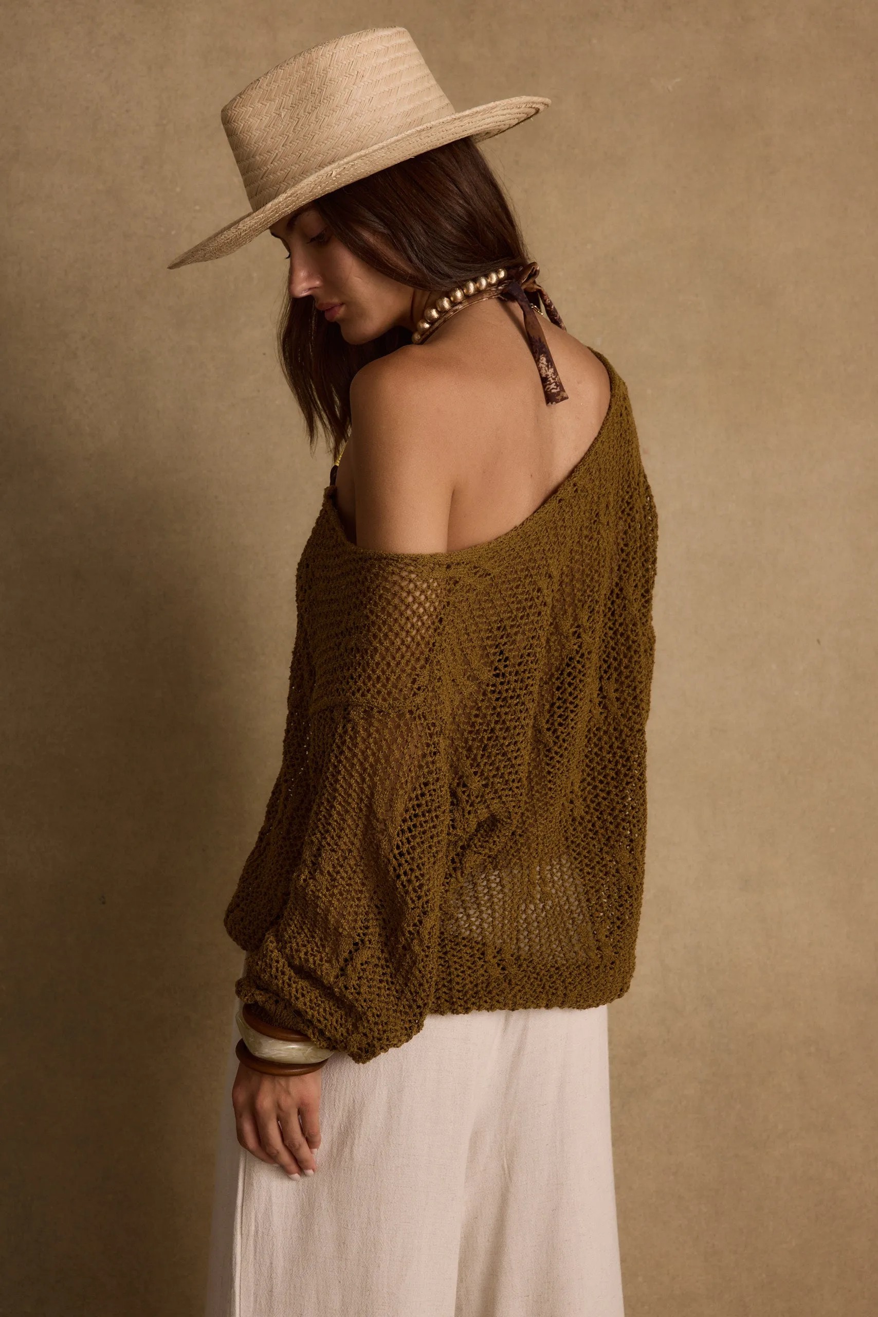 Sunfade Olive Crochet Sweater sold by 12th Tribe product image thumbnail 2