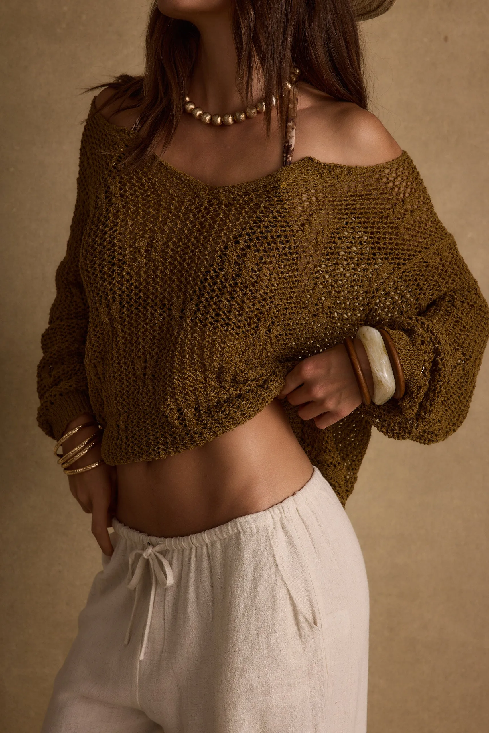 Sunfade Olive Crochet Sweater sold by 12th Tribe product image thumbnail 3