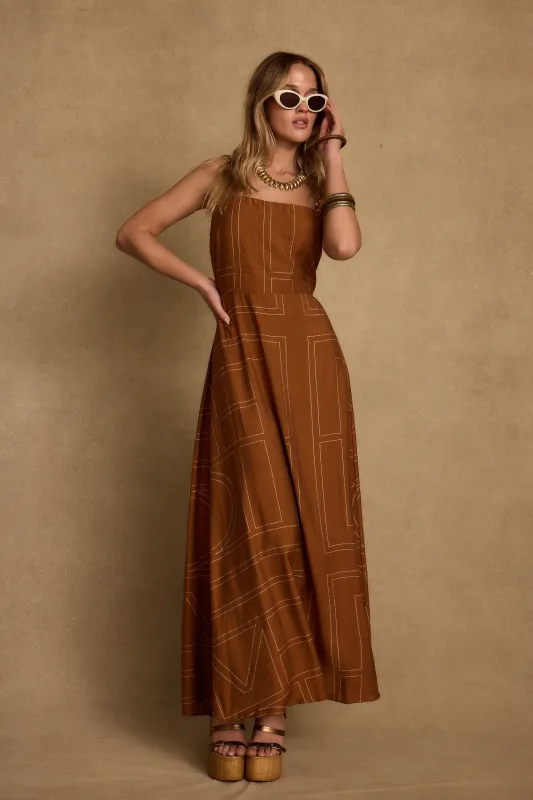 Sol Terracotta Abstract Maxi Dress made by privy