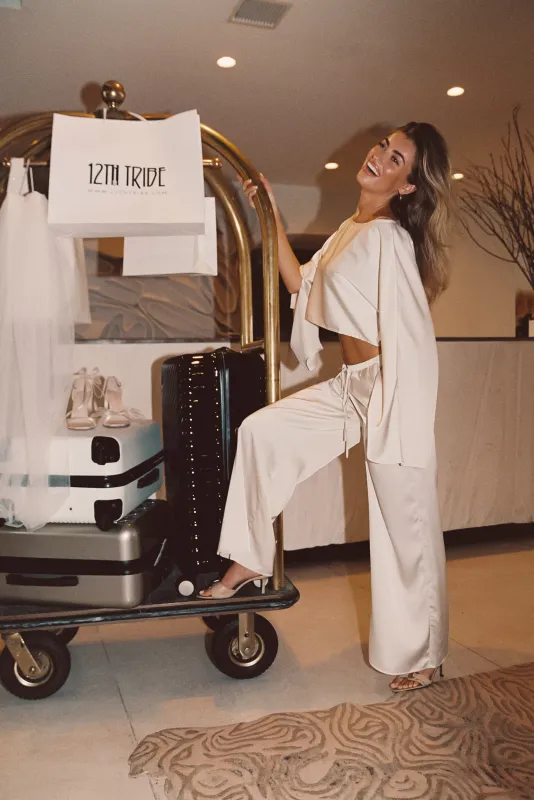 Clear Breeze Cream Satin Pants sold by 12th Tribe