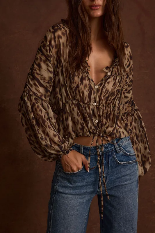 Alba Leopard Chiffon Long Sleeve Blouse sold by 12th Tribe