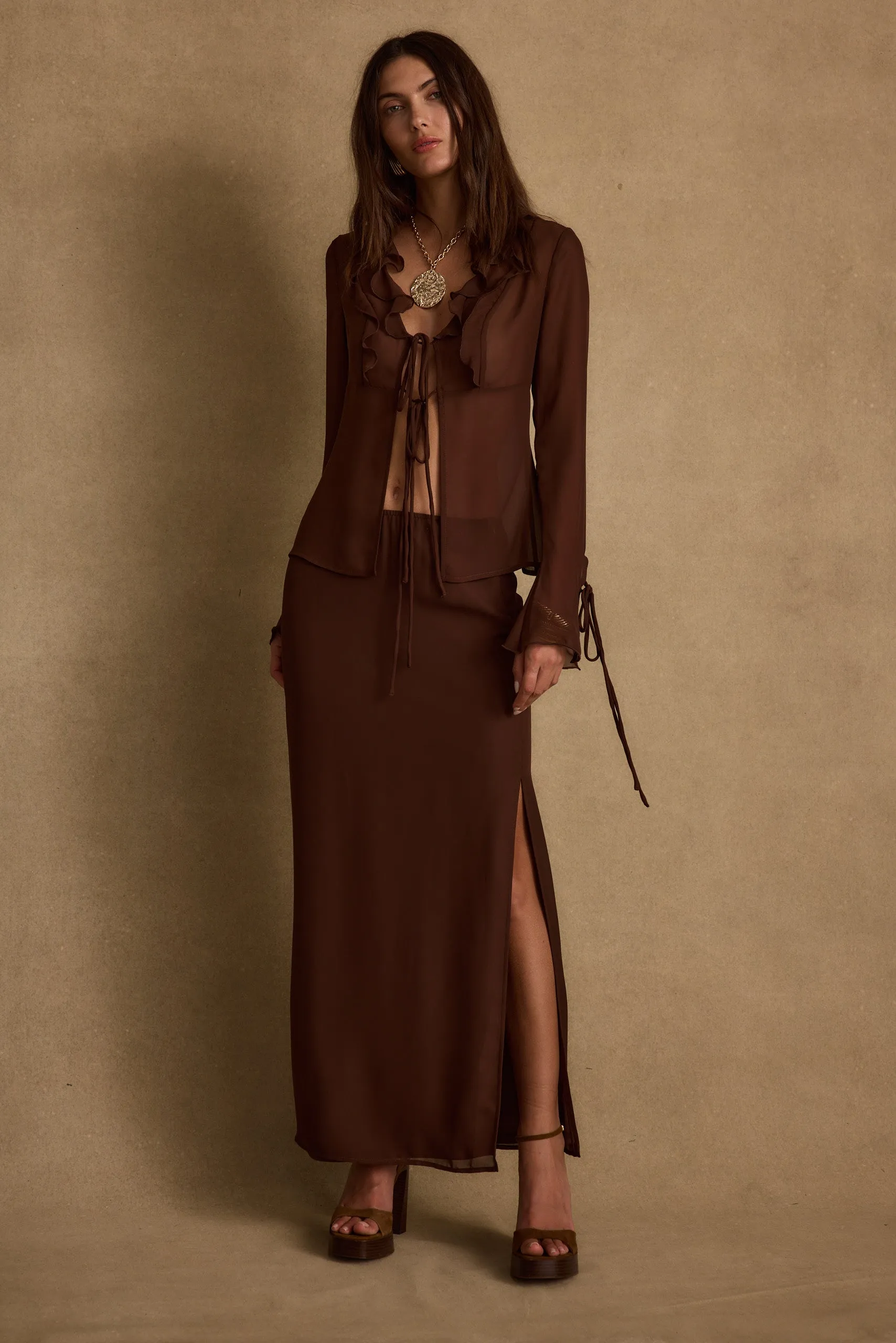 Layla Mocha Maxi Skirt sold by 12th Tribe product image thumbnail 2