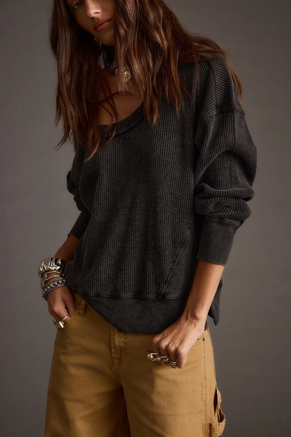 Not Your Ex's Washed Black Waffle Knit Top sold by 12th Tribe product image thumbnail 4