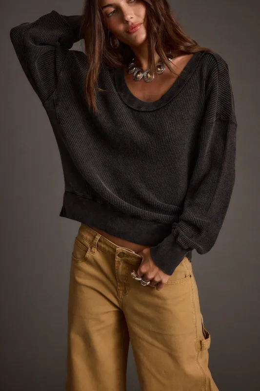 Not Your Ex's Washed Black Waffle Knit Top made by HYFVE