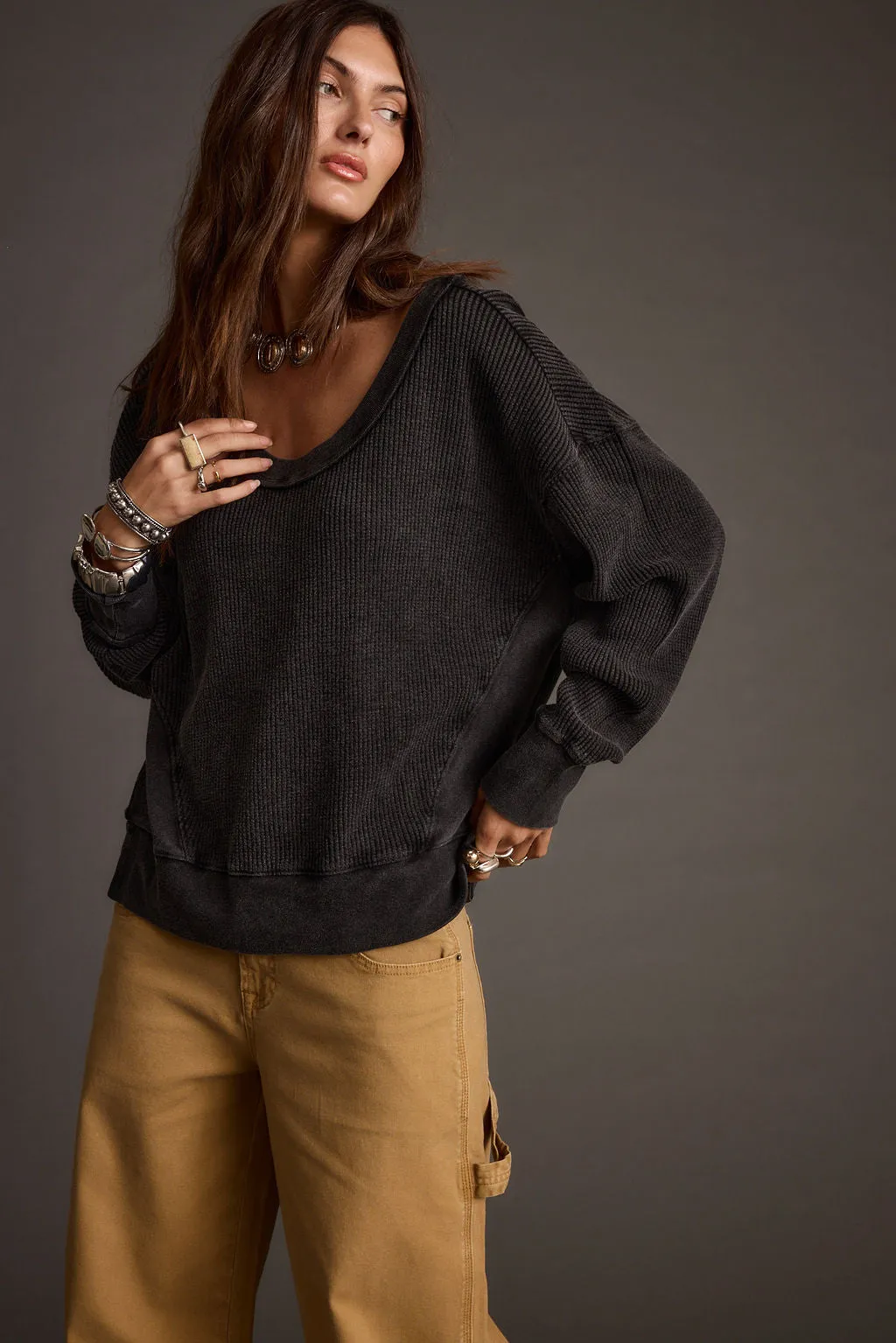 Not Your Ex's Washed Black Waffle Knit Top sold by 12th Tribe product image thumbnail 5