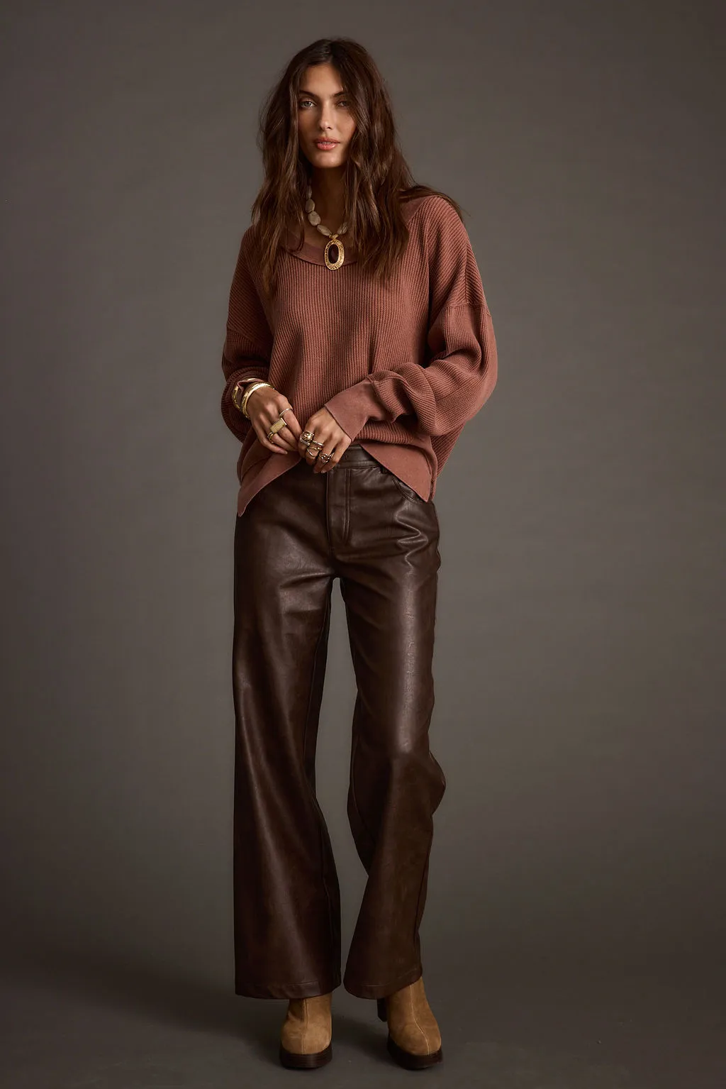 Not Your Ex's Rust Waffle Knit Top sold by 12th Tribe product image thumbnail 4