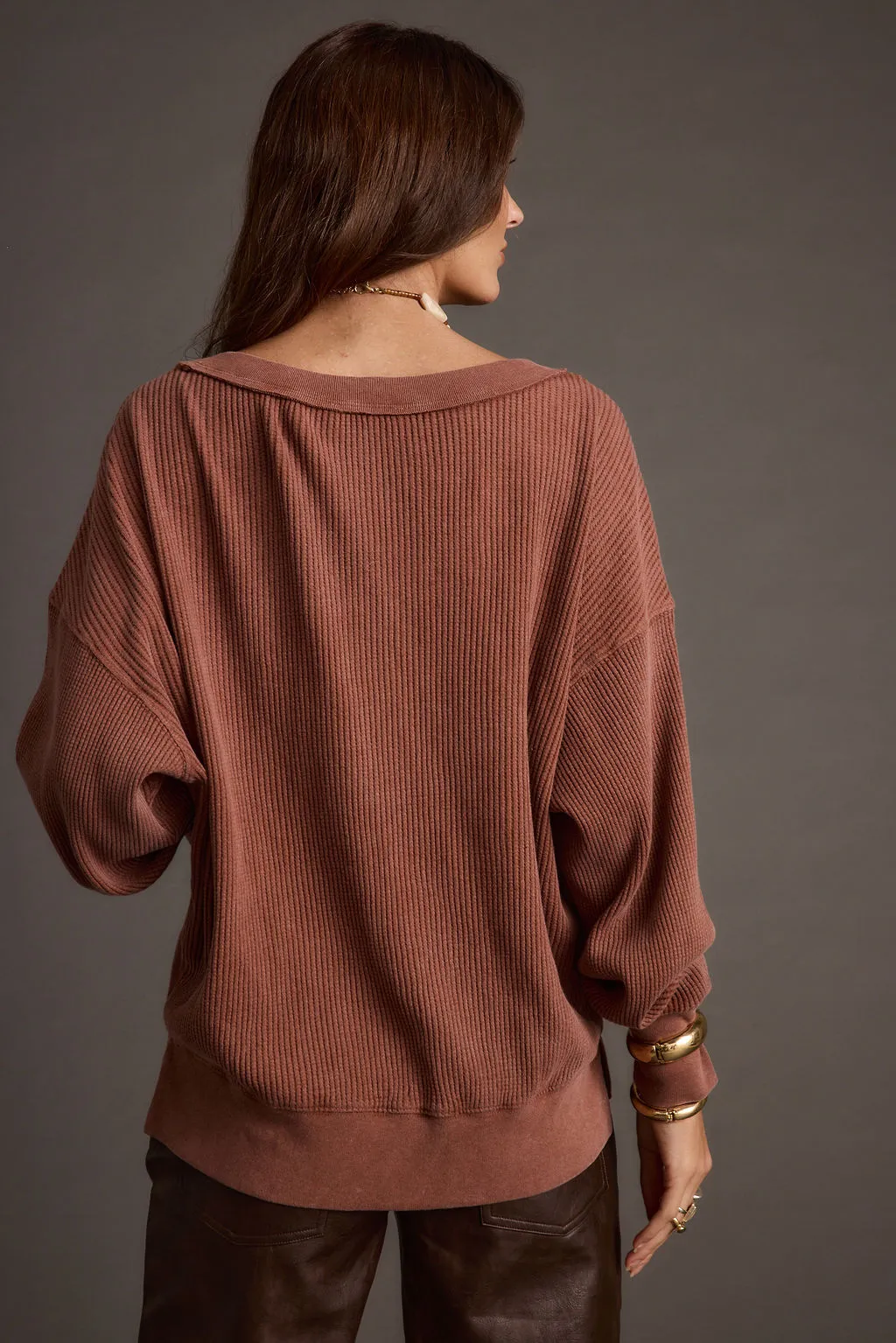 Not Your Ex's Rust Waffle Knit Top sold by 12th Tribe product image thumbnail 2