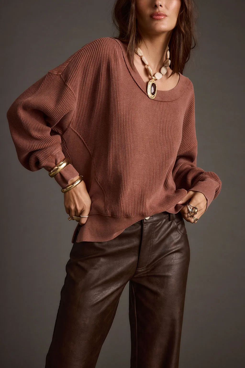 Not Your Ex's Rust Waffle Knit Top sold by 12th Tribe